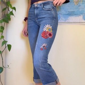 Floral embroidered vintage style flower jeans